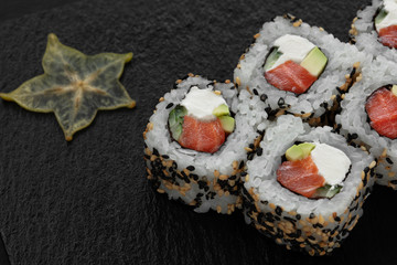 Sushi, rolls, fish dishes. Seafood delicacies