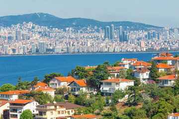 View from the island of Buyukada across to the asian side of Istanbul, Turkey