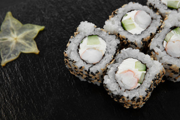 Sushi, rolls, fish dishes. Seafood delicacies