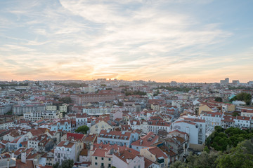 Fototapeta na wymiar Sunset and Night view of Lisbon city from Miradouro da Graca