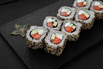Sushi, rolls, fish dishes. Seafood delicacies
