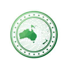 Flat low poly stamp of Oceania. Polygonal Oceania badge. Trendy vector logo of the continent.