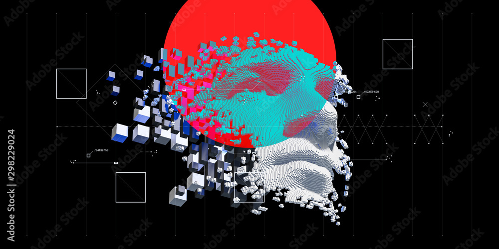 Wall mural abstract digital human face. artificial intelligence concept of big data or cyber security. 3d illus