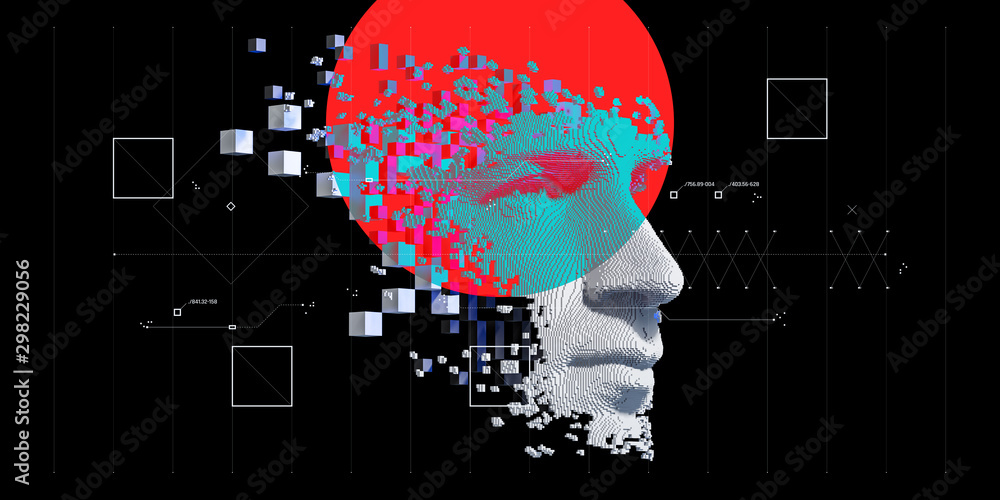 Wall mural abstract digital human face. artificial intelligence concept of big data or cyber security. 3d illus