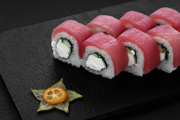 Sushi, rolls, fish dishes. Seafood delicacies