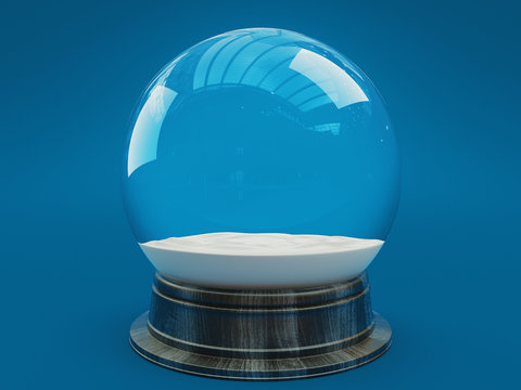 Beautiful snow ball or snowglobe empty inside. 3d rendering