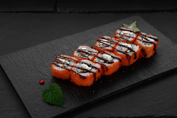 Sushi, rolls, fish dishes. Seafood delicacies