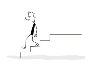 Doodle stick figure: man, manager down stairs. Business concept of teamwork. - Vector