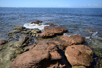 Fototapeta na wymiar rocks in the Mediterranean sea of the northern Sardinia Island on a sunny summer day 