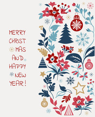 Merry Christmas greeting card. Hand drawn illustration. Winter theme greeting card. - 298230297
