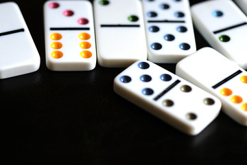 White domino on a black background close-up