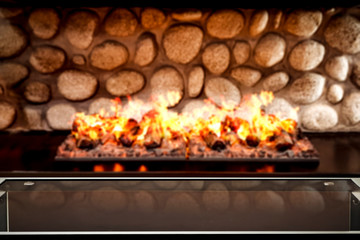 Desk of free space and fireplace 