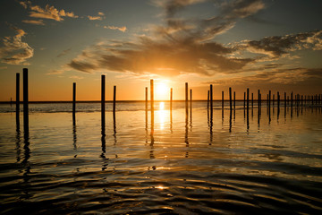 Golden sunset at Los Lances beach lagoon, Tarifa, Strait Natural Park, Cadiz province, Andalusia, Spain © inigolaitxu