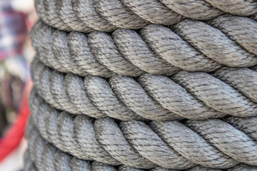 Fototapeta premium Rope wrapped on reel close up on sale in the store.
