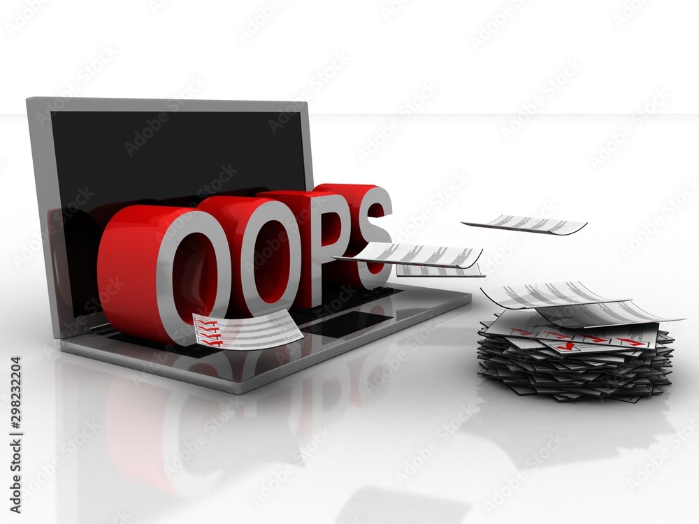 Poster 3d rendering oops with laptop