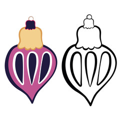 Hand-drawn Christmas decorations, colored version and black and white