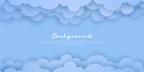 Blue Cloud background in a paper cut style. Blue background with soft clouds. Eps10 Vector Background.