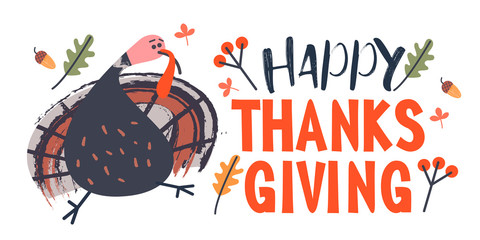 Happy thanksgiving. Greeting card, holiday banner. Vector illustration.