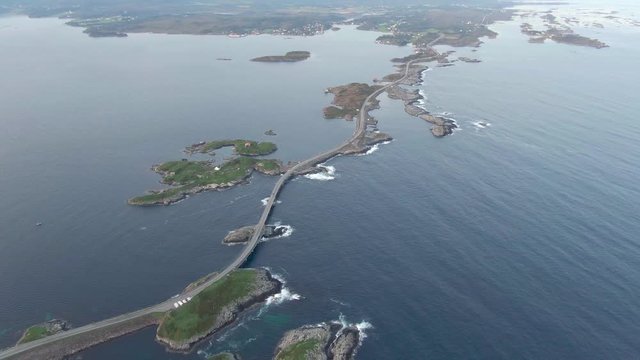 Aerial view of amazing Atlantic Ocean Road (Atlanterhavsvegen) in Norway