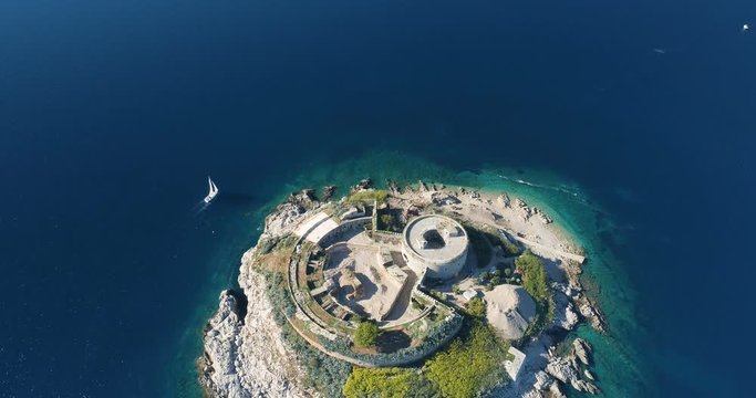 aerial view of Mamula island fort, Boka Kotorska bay of Adriatic sea