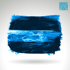 Fototapeta premium Blue brush stroke and texture. Grunge vector abstract hand - painted element. Underline and border design.
