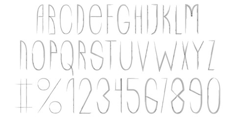 Engraving alphabet. Set of letters and numbers, font in the style of engraving