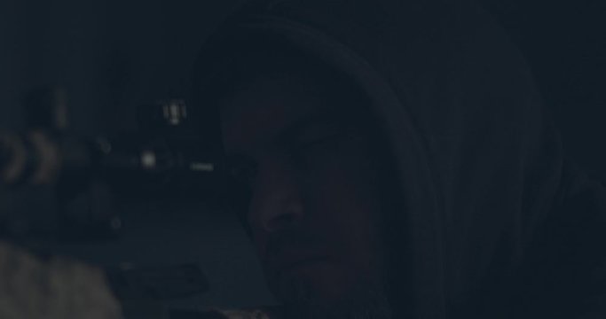 CSI Hired assassin getting ready for a shot, killer.