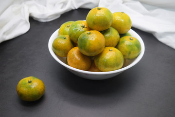 Bowl Of Fruits Green Yellow Tangerines Of Korea