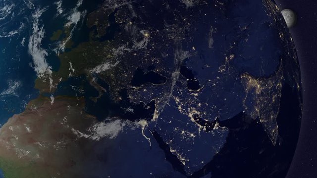 Earth with moon animation, Version1, Europe