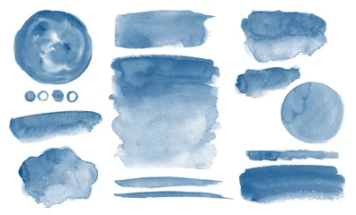 Foto op Aluminium Navy blue watercolor stains Invitation design Set of brush strokes © SweetRenie
