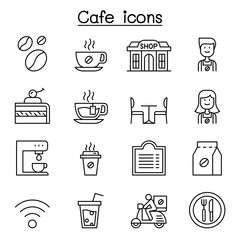 Cafe, Coffee icon set in thin line style