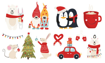 Set of christmas characters hugs