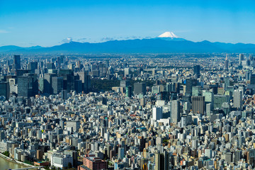 東京スカイツリーから見る富士山と街並み 秋葉原、渋谷方面