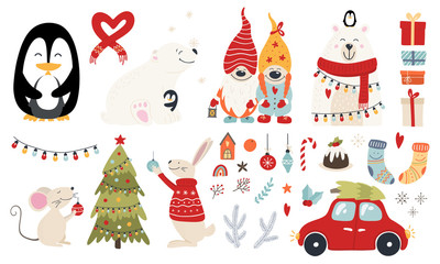 Naklejka premium Set of christmas characters hugs