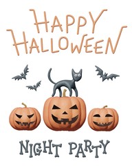 Dough illustration of Halloween pumpkin, cat, bat