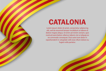 waving flag of Catalonia on white background - obrazy, fototapety, plakaty