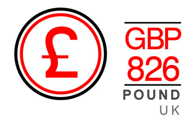 P, GBP, 826, Pound, UK Banking Currency icon typography logo banner set isolated on background. Abstract concept graphic element. Collection of currency symbols ISO 4217 signs used in country