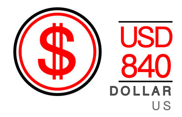 S, USD, 840, Dollar, US Banking Currency icon typography logo banner set isolated on background. Abstract concept graphic element. Collection of currency symbols ISO 4217 signs used in country