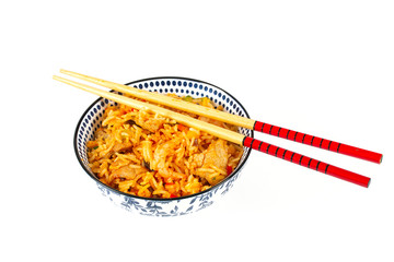 fried rice with pork, shrimps and vegetables