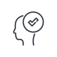 Head with checkmark line icon. Pick a person vector outline sign.