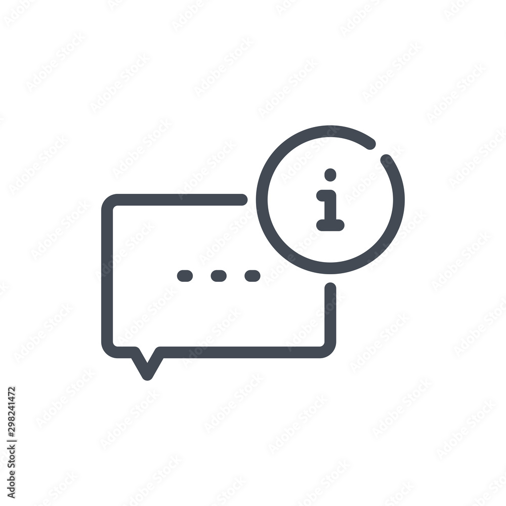 Poster message information line icon. chat with help info button vector outline sign.