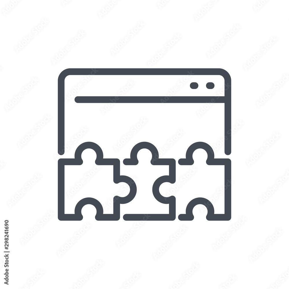 Poster Website constructor line icon. Web page with puzzle vector outline sign.