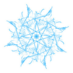 Snowflake sketch icon isolated on white background. Hand drawn mandala. Swirl blue icon for infographic, website, design or app