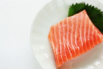 Freshness salmon for Japanese sashimi on herbal boba