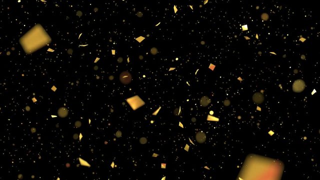 golden confetti slowly falls and shimmers. slow motion. alpha matte