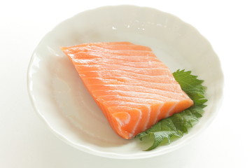 Freshness salmon for Japanese sashimi on herbal boba