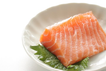 Freshness salmon for Japanese sashimi on herbal boba