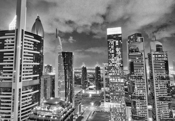 Downtown Dubai aerial view at night