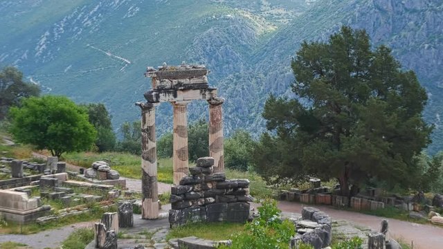 Delphi Tholos of Athena Pronaia Sanctuary in Greece - UNESCO World Heritage - zoom out 