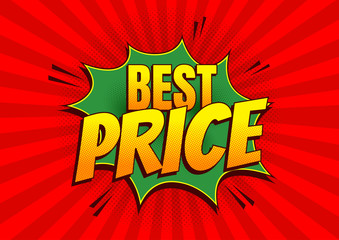 Lettering best price, comic style, Pop art cover template discount promotion banner halftone screen on red background, flyer brochure speech bubbles, doodle art, Vector illustration EPS10.